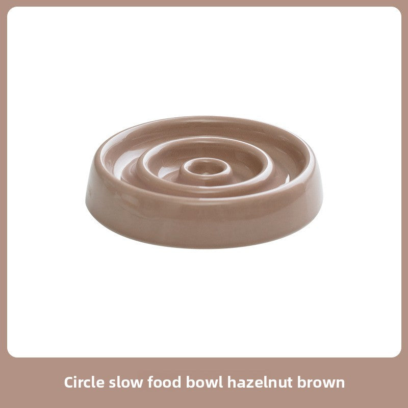 Ceramic Slow Feed Pet Bowl with Wooden Base
