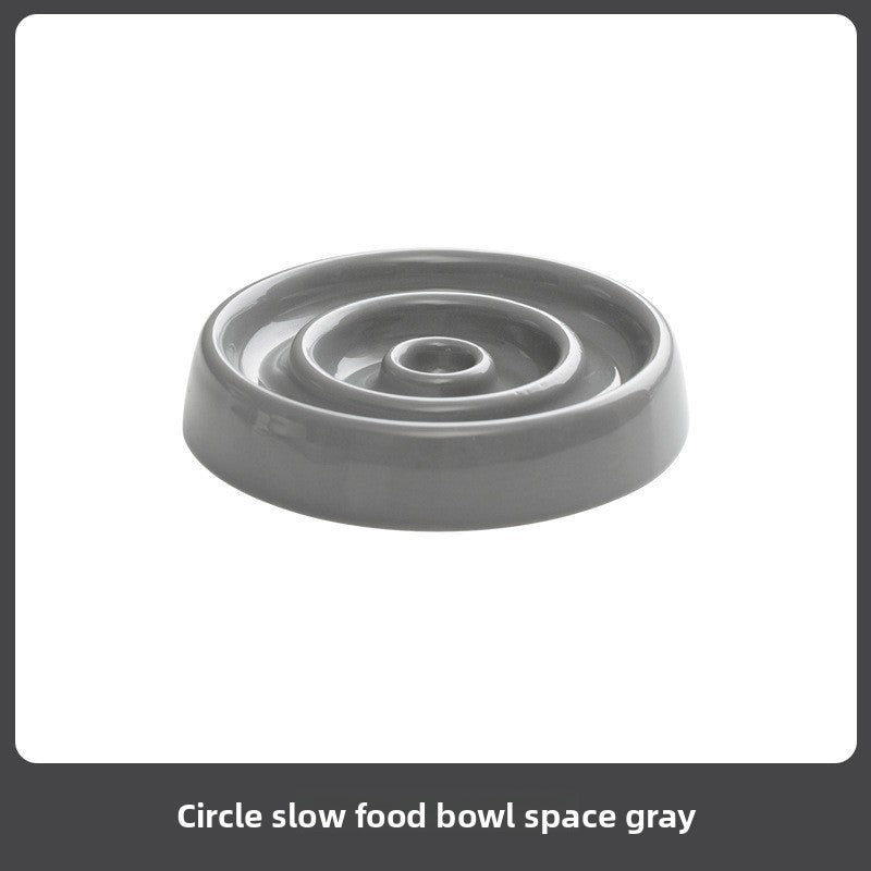 Ceramic Slow Feed Pet Bowl with Wooden Base